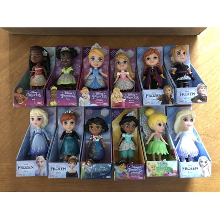 Disney Mini Assorted Poseable Dolls Princess, 12 Pieces, 4", 3.5"