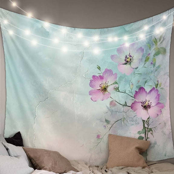 Pink Floral Tapestry for Bedroom Wall Hanging Tapestry, Spring Botanical Pastoral Vintage Country Ceiling Backdrop Tapestries Poster Blanket Wall Decor for Teens Room Living Room Dorm 59" x 90"