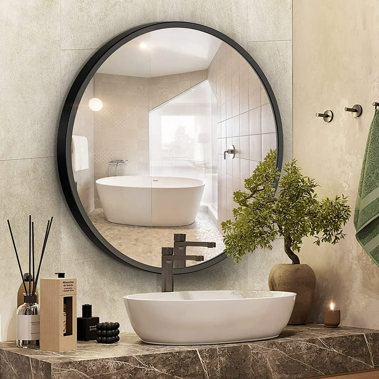 Scifil 24 Inch Black Round Mirrors Wall Mirror for Bathroom, Modern Round  Circle Wall Vanity Mirror with Metal Frame for Bathroom Bedroom Living Room