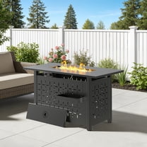 Enyopro 43" Propane Fire Pit Table, 60,000 BTU 2-in-1 Auto-Ignition Rectangular Fire Pit with Hidden Propane Tank Design, Lava Rock & Steel Lid for Patio, Porch, Garden, CSA & ETL Certified
