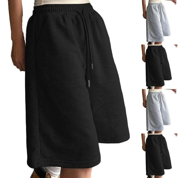 RongHuan Womens Casual Shorts Wide Leg Baggy Comfy Outdoor Short Pants with Pockets Drawstring Elastic Waisted Shorts