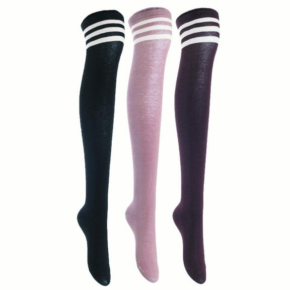 Lian LifeStyle Exquisite Big Girl's Women's 3 Pairs Thigh High Cotton Socks in Vibrant Unique Colors Size 6-9 L1022Assorted