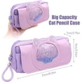 thumbnail image 3 of Pink Cute Quicksand Cat Pencil Case for Girls, Large Capacity, Zipper and Velcro Closures, Practical and Innovative Design, Purple, 3 of 5