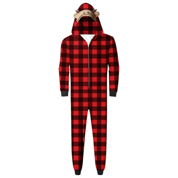 EGNMCR Christmas Pajamas for Family, Classic Plaid Xmas Sleepwear for Christmas Parent-Child Outfit Parent-child Christmas Set Printed Home Wear Hoodid Pajamas Dads Jumpsuit Women Blouse pants