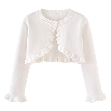 zbxnLI Little Girls Ruffle Cardigans Bolero Long Sleeve Crop Tops Toddler Girls Knit Sweater Cardigan