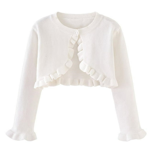 SROBPTY Cardigans d'Automne pour Filles, Cardigan Tricoté Uni à Col Rond à Manches Longues pour Enfants, Veste en Laine Décontractée Blanche 3 Ans