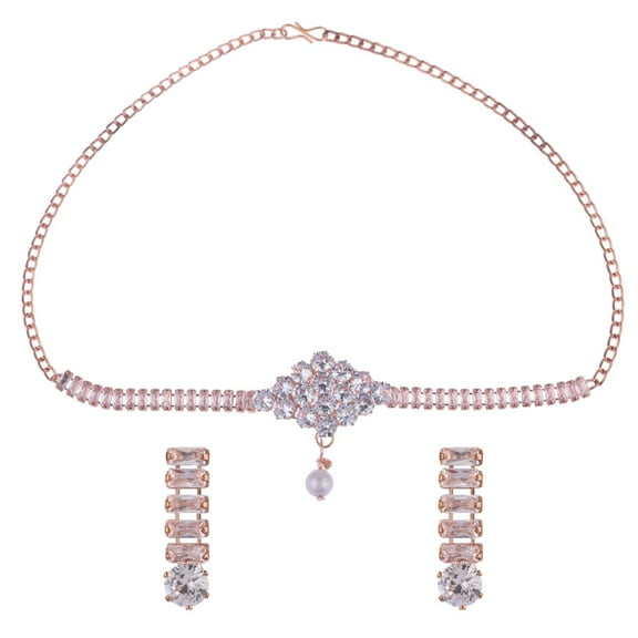 Efulgenz Cubic Zirconia Necklace Crystal Faux Pearl Drop Collar Necklace and Earrings Set Party Prom Jewelry CZ Tennis Necklace Set for Women Choker Bridal Jewelry Set for Wedding Bridesmaids Gift