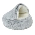 thumbnail image 1 of Camas calmantes para perros y cueva para gatos con funda con capucha, para mascotas pequeñas, cama mullida de piel sintética antideslizante, diámetro exterior 40 cm, 1 of 5