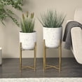 thumbnail image 3 of DecMode 22", 19"H Deep Dome Speckled White Metal Planter with Removable Stand (2 Count), 3 of 13