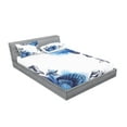 thumbnail image 2 of Ambesonne Ocean Fitted Sheet & Pillow Sham Set, Sealife Sea Shells Sand, Calking, Navy Blue and White, 2 of 2