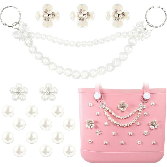 Charms for  Simply Southern Beach - Pearls, Flowers & Bow Chain Accessories - Compatible Bag Insert for Beach Tote Birthday Favors (18 Pcs)