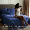 thumbnail image 6 of MR&HM Satin Sheet Set Full 4 Pcs, Silky Elegant Luxurious Full Size Bed Sheets, with Flat Sheet, Deep Pocket Fitted Sheet for Mattress and Matching Satin Pillow Cases (Full Size, Navy Blue), 6 of 7
