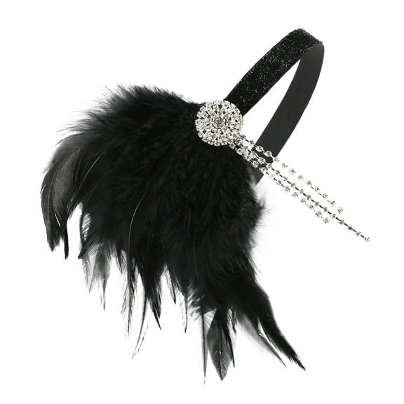 Black Plume Forehead Band with DiamondStudded Design for Decor Use and Comfortable Wear