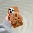 thumbnail image 4 of Brown Plush Cute Capybara Kickstand Cover Case For iPhone 15 14 13 12 Pro Max Phone Case ZR, 4 of 6