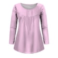 thumbnail image 4 of FAIWAD Womens Long Sleeve Tunic Tops Slim Round Neck Buttons Basic Pleated Patchwork Pullover Top, 4 of 5