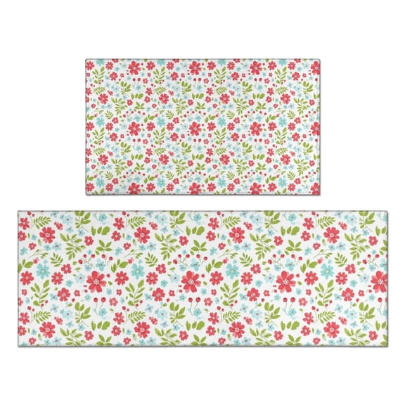 Pioneer Flower Floral Print Pattern Kitchen Rugs Sets Of 2, Anti Fatigue Non Slip Washable Floor Mats for Kitchen Sink Laundry, 17X30 Inch 17X47 Inch