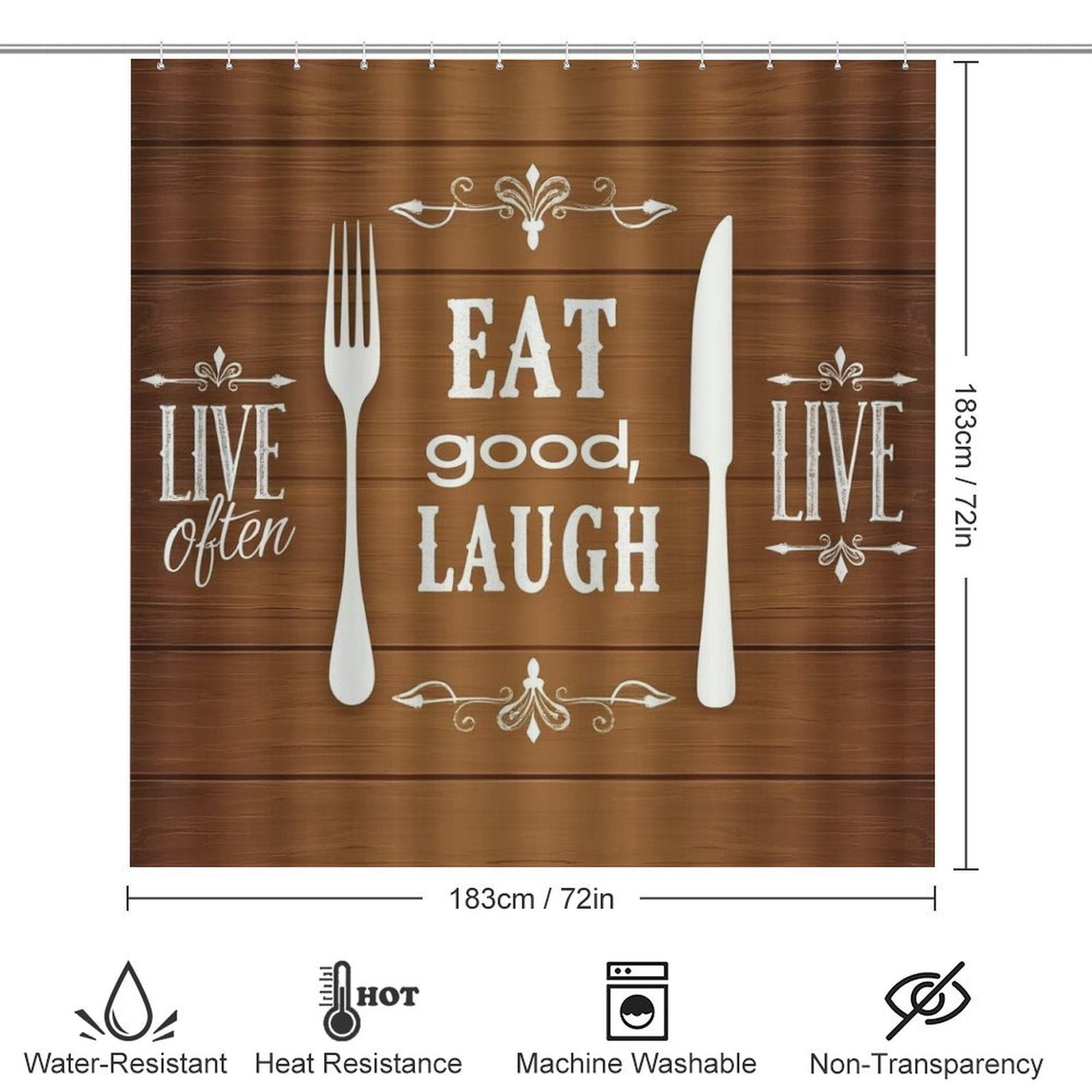 Live Eat Laugh Art Print Shower Curtain Waterproof Bathroom Curtain Set with Hooks Home Decor Bathroom Curtains 4pcs