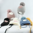 thumbnail image 7 of Baby Girls Beanie with Pom Earflap Fleece Lined Winter Hat Knit Toddler Infant Hats, 7 of 7