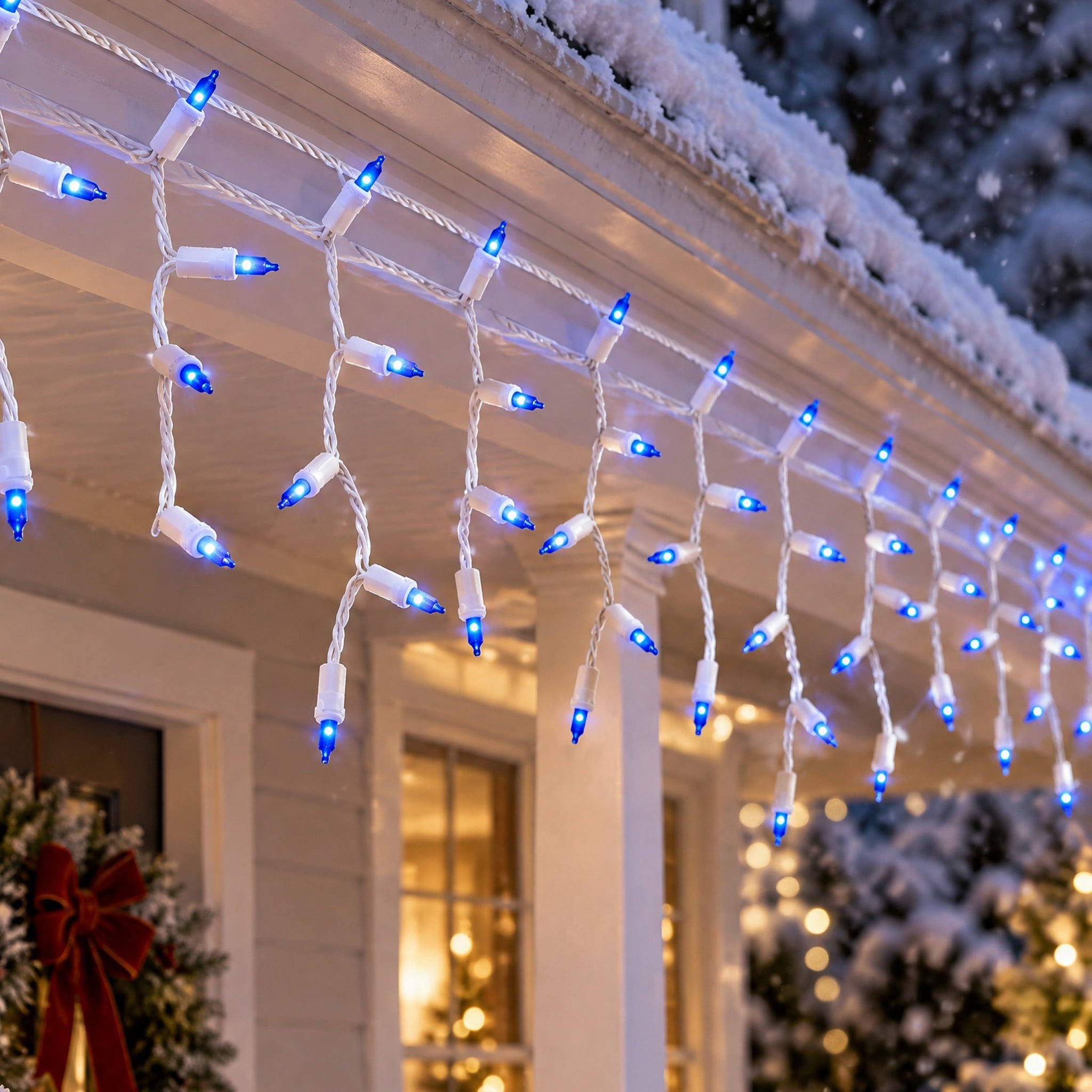 Indoor/Outdoor 200-Count LED High Density Christmas Icicle Lights, Blue, White Wire, 15', by Holiday Time