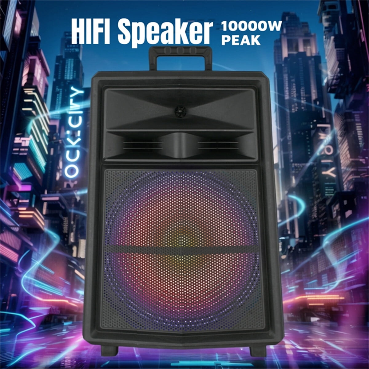15" Woofer Portable Wireless Party Speaker with Microphone PA Sound System, RC/LED/AUX/FM/TWS