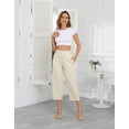 thumbnail image 2 of HDE Women's Pull On Linen Capri Cropped High Waisted Pants Khaki Sand - XL, 2 of 7