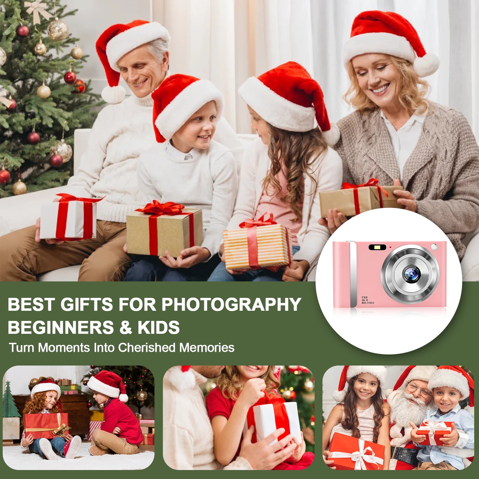 Jazeyeah 48 MP FHD 1080P Point & Shoot Digital Camera with 16x Zoom, Built-in Flash, 2.4-inch LCD, 32GB Card, Pink, 1