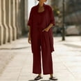 thumbnail image 6 of Women's 3 Piece Linen Set, Long Cardigan with Spaghetti Strap Top and Wide Leg Pants, Comfortable Vacation Outfit for Summer, Beach, and Casual Boho Style-Wine, 6 of 8