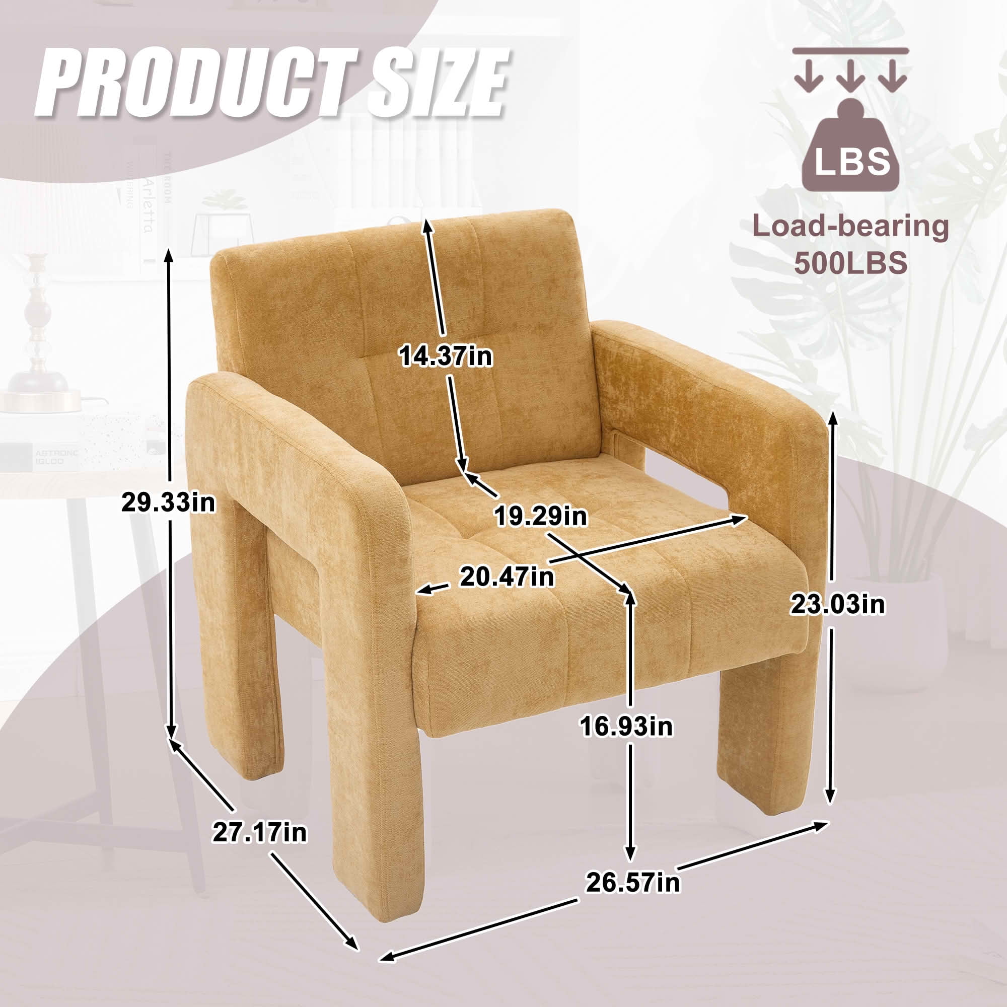 MAYEERTY Modern Minimalist Chenille Accent Armchair, Mustard yellow, for Living Room Bedroom Office