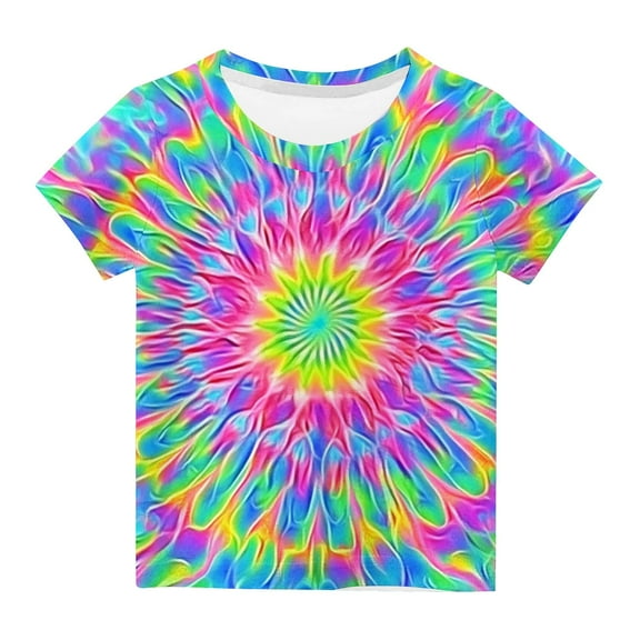 Tie Dye Shirt for Kids Boys Girls Novelty 3D Tie-Dye Graphic T-Shirt Cool Hippie Tshirt Children Tee 3-14 Years Age