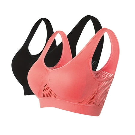 TrendVibe365 Workout Bras Women Pack of 2 Mesh No Underwire Push up Bralette Padded U Back Wide Strap Support Corset Bra Full Coverage Crop Tank Top Sexy Lingerie L