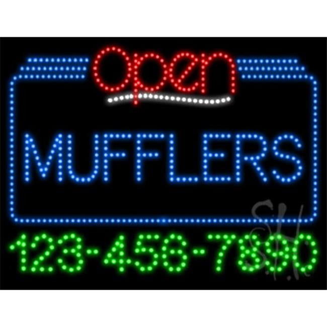 Everything Neon Mufflers Open with Phone Number Animated LED Sign 24