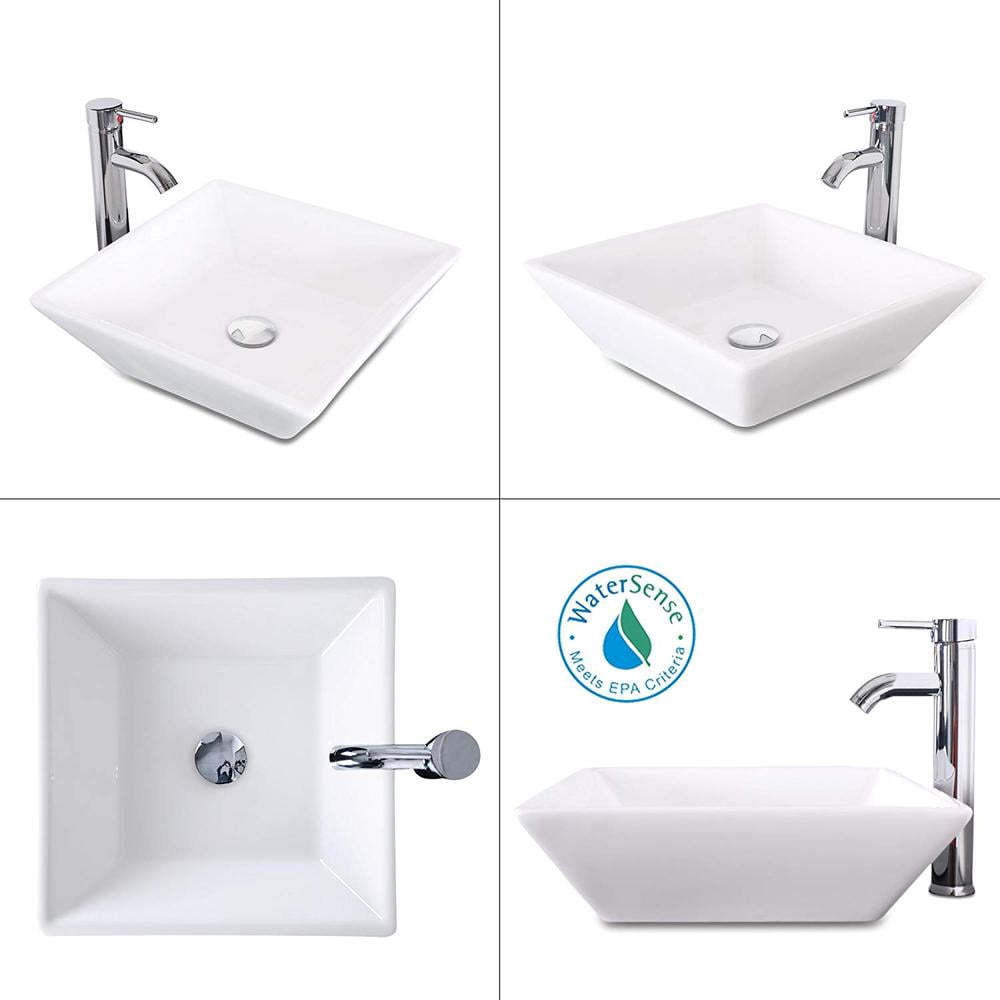 Eclife 16.25" Rectangular Ceramic Bathroom Sink Combo with Faucet 1.5 GPM and Pop up Drain Bathroom Bowl,White