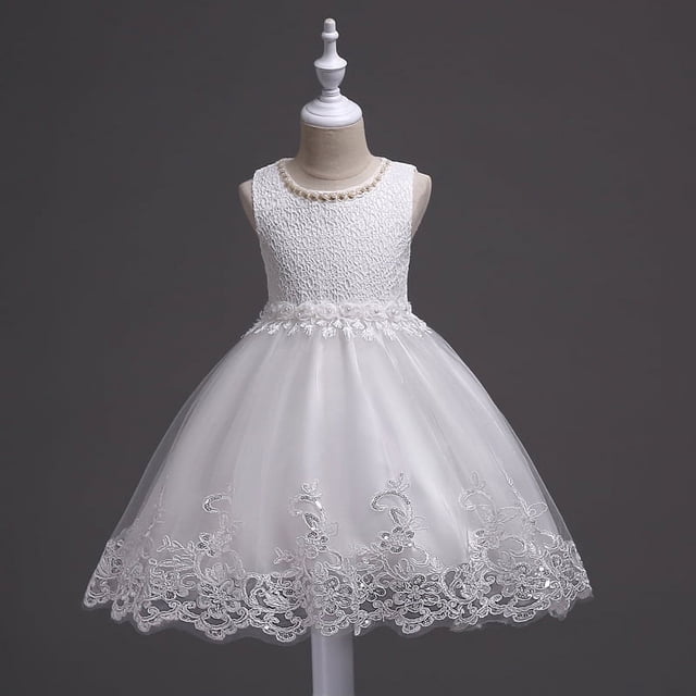 Vestido de encaje con cuentas para niñas Vestido de princesa con flores para niñas grandes Vestido de tutú con flores de ganchillo y lentejuelas para niñas