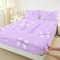 thumbnail image 3 of Castle Fairy Girls Female Cartoon Ribbon Bow Initial Alphabet M 4 Pieces Queen Sheet Sets,Dreamy Princess Bow Knot Ultra Soft Flat Sheet,Bling Stars Print Queen Fitted Sheet,Breathable Home Decor, 3 of 7