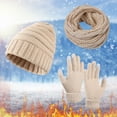 thumbnail image 2 of Winter Hats for Women Winter Hat Women&Men Autumn Winter Warm Wool Hat Scarf Gloves Slouchy Three Pieces Winter Snow Knit Cap Screen Mittens Scarves Sets Features:, 2 of 6