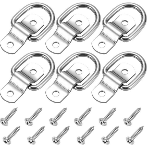 TAPDRA Stainless Steel D Ring Tie Downs 6 Pack Anchors Trailer Truck Van Boat Kayak Motorcycle ATV Cargo 120Kg Load with Screws