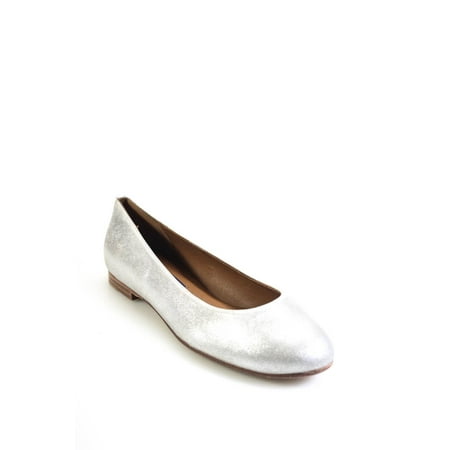 

Margaux Womens Silver Leather Slip On Ballet Flats Shoes Size 5