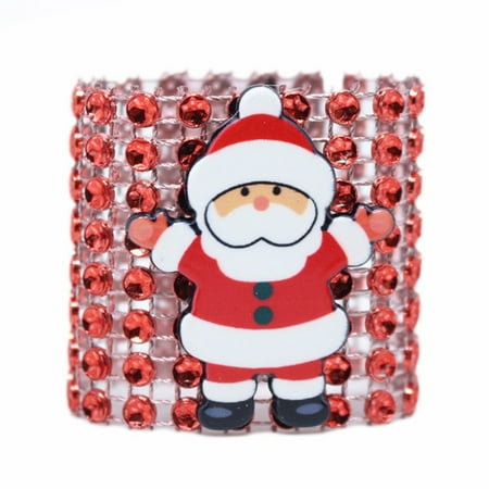 

AOOOWER 10Pcs Christmas Cartoon Santa Claus Napkin Rings Holder Shiny Rhinestone Buckle