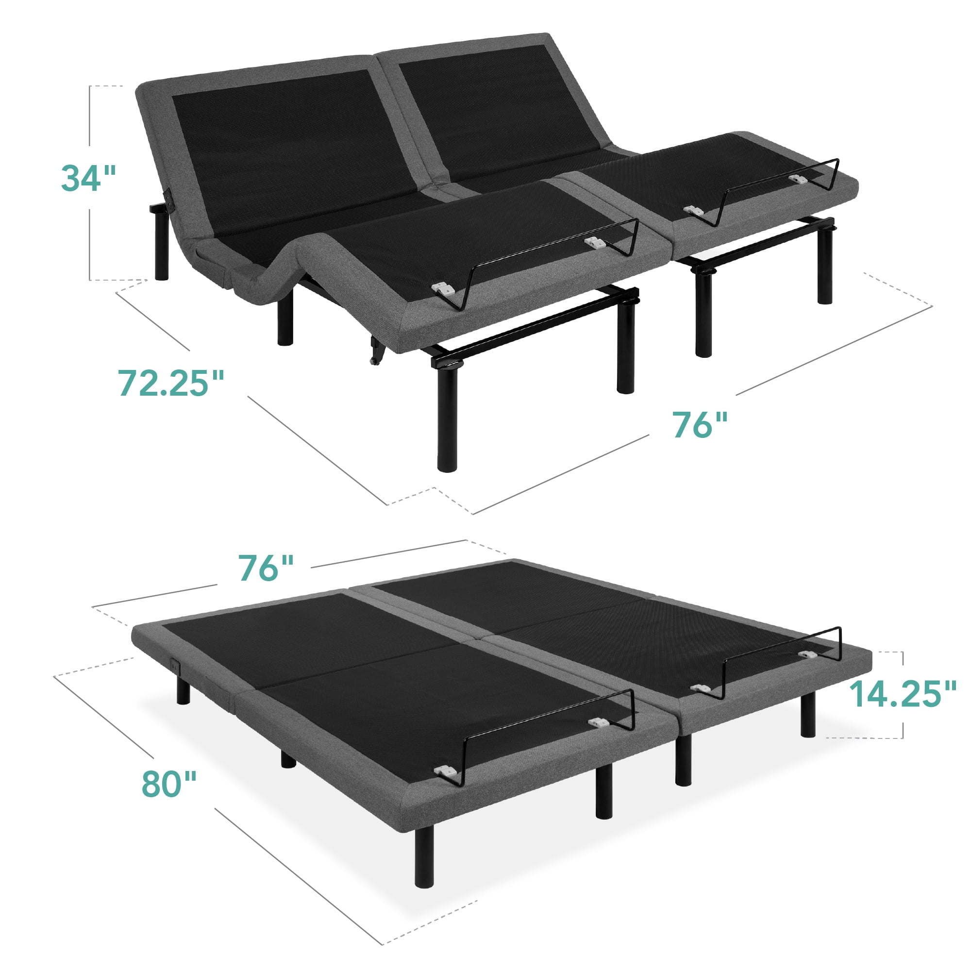 Best Choice Products Split King Size Adjustable Bed Base for Stress Management with Massage, Remote Control, USB Ports