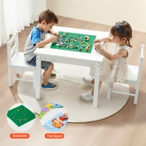 VEVOR Kids Activity Table and 2 Chairs Set, Building Blocks Double-Sided Tabletop, Toddler Table and Chair Set with Storage for Kids 3  Years, Large Storage Space, Present for Boys & Girls, White