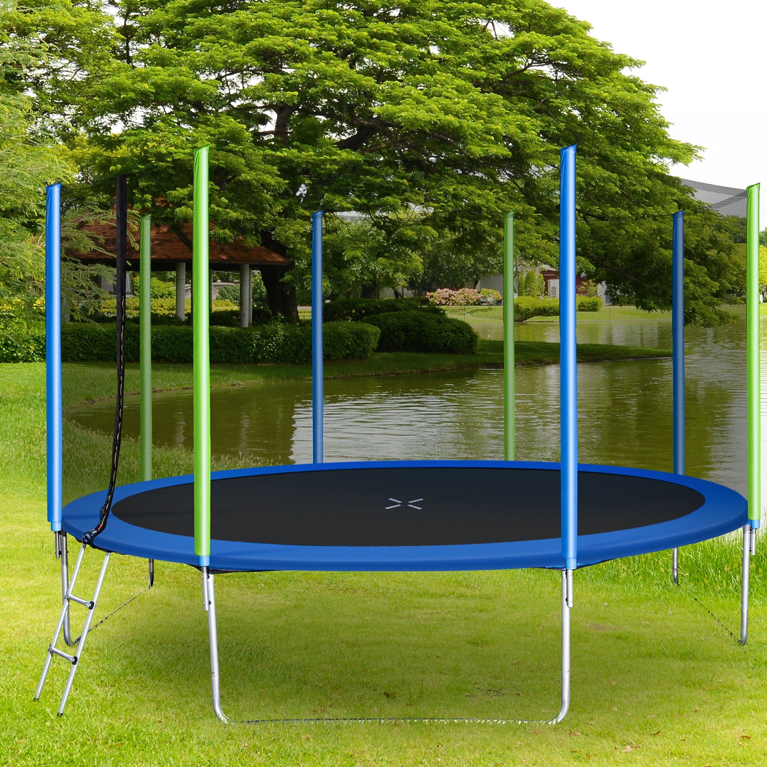 Kadyn 14FT Recreational Trampoline, Metal Jumping Trampoline with Safety Enclosure Net, Ladder and 8 Wind Stakes, Children Trampoline for Kids Toddler, Blue Kadyn 14FT Recreational Trampoline, Metal Jumping Trampoline with Safety Enclosure Net, Ladder and 8 Wind Stakes, Children Trampoline for Kids Toddler, Blue