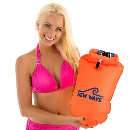 New Wave Swim Buoy - Swim Safety Float and Drybag for Open Water Swimmers, Triathletes, Kayakers and Snorkelers, Highly Visible Buoy Float for Safe Swim Training (PVC Large 20 Liter