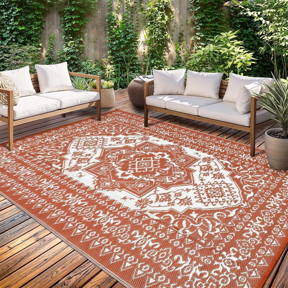 Outdoor Rugs8x10ft/9x12ft/10x14ft/9x18ft/10x20ft Waterproof Portable for Patio, Reversible Outdoor Plastic Straw Rug for Camping, RV Mat Modern Plaid Outdoor Rugs for Porch, Deck, Backyard, Balcony,