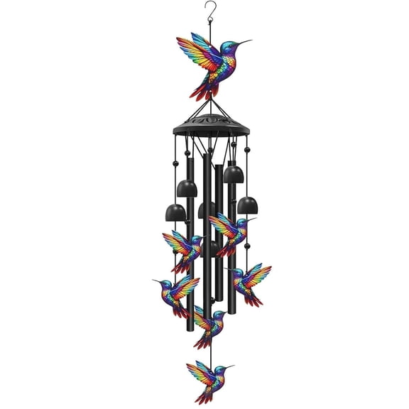 Vintage Colorful Hummingbird Wind Chime with Metal Tubes and Bells, Waterproof Soft Deep Tone Memorial Windchimes for Patio Porch Balcony Garden(RL Hummingbird)