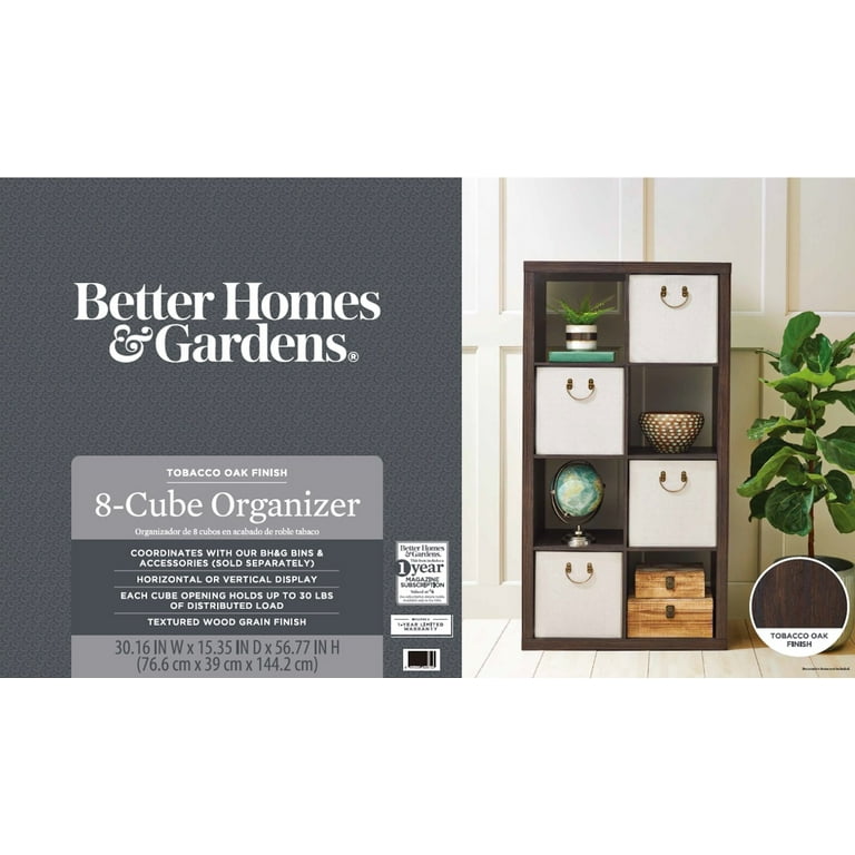 Better Homes & Gardens 8-Cube Storage Organizer, Tobacco Oak