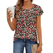 Fantaslook Womens Blouses Dressy Casual Pleated Tunic Tops Floral Ruffle Sleeve Summer Shirts