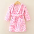 thumbnail image 2 of Toddler Boys Girls Flannel Bathrobes Kids Soft Hooded Sleepwear Cartoon Print Night-robe Kids Flannel Hooded Bathrobe 2T 3T 4T 5T 6T 7T Toddler Plush Robes With Belt,Pink,Size 4-5T, 2 of 4