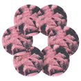thumbnail image 2 of Haosy Set of 6 Drink Woven Coaster with Holder Heat Resistant Non-Slip Bar Coasters 4 Inches Pink Palm Tree on Black, 2 of 7