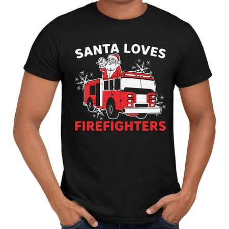 

ChristmasTshirtFunnySantaLovesFirefightersFiremanPajamasGiftT-ShirtforMenWomen