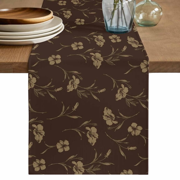 Table Runner 108 Inches Long for Kitchen Dining, Brown Floral Dresser Scarf Farmhouse, Dining Table Decorations for Wedding/Parties, Vintage Spring Botanical Flowers 13 x 108 In
